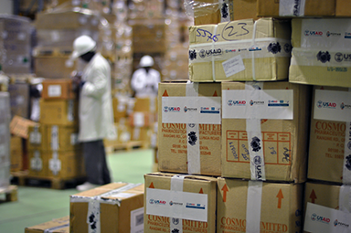 USAID marked carton of commodities in warehouse
