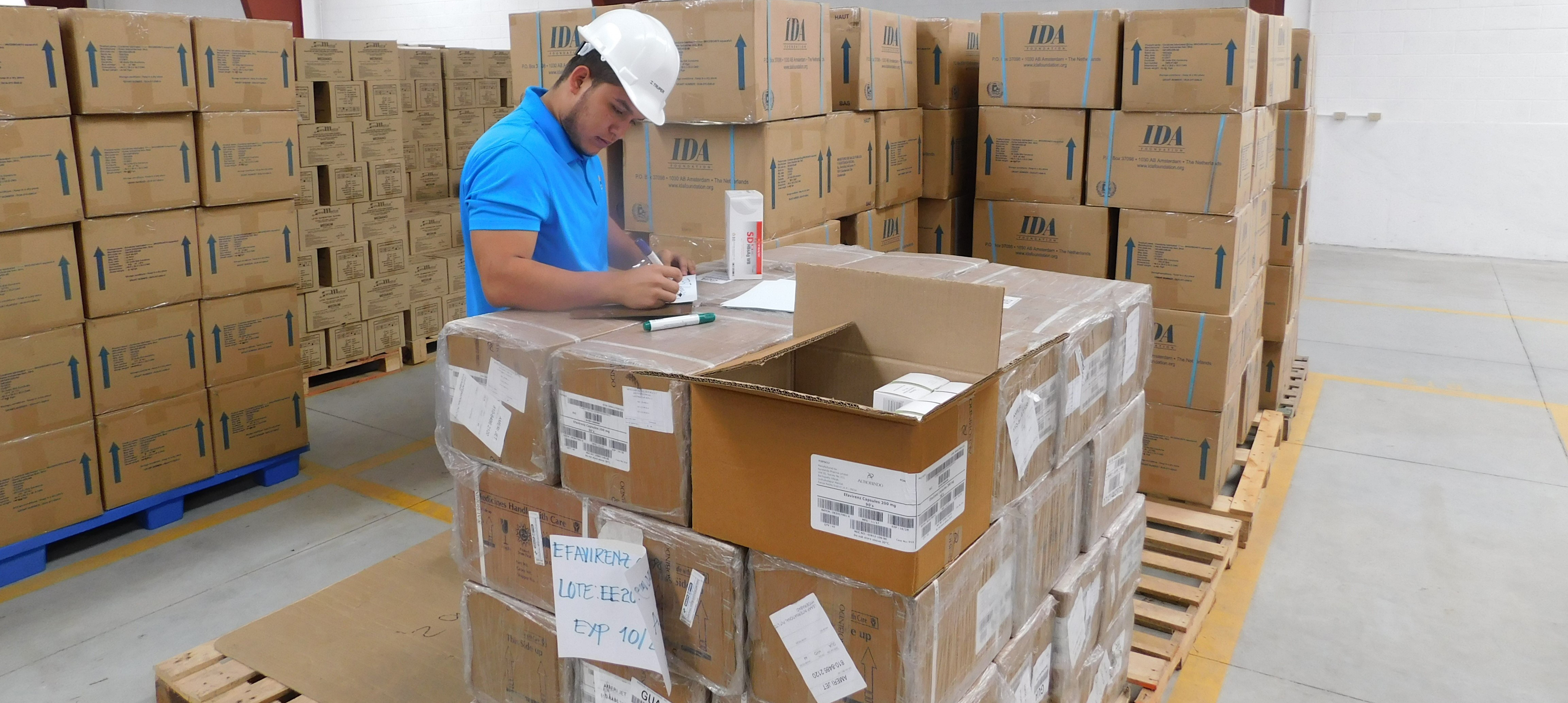 warehouse full of boxes including antiretrovirals