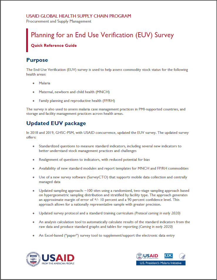 first page of EUV planning quick reference guide