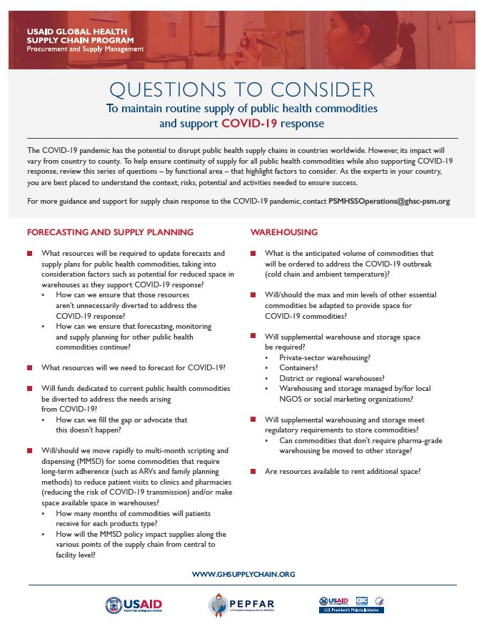 Cover image of COVID-19 Questions to Consider for Supply Chain