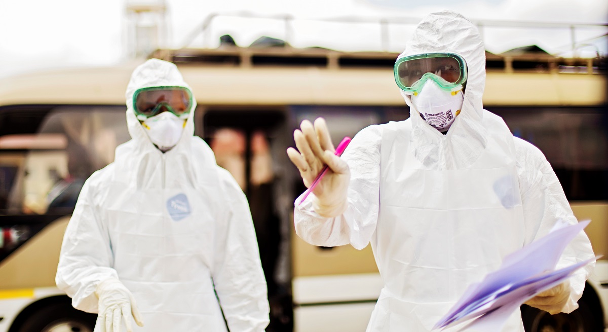 Image of an emergency responder in protective gear during a simulation.