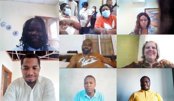 Screenshot made up of nine individuals who work on the GHSC-PSM project and the Angola Ministry of Health meeting virtually for the quantification exercise.