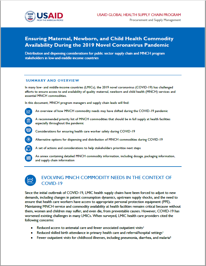 Page 1, Ensuring MNCH During COVID-19 brief, summary and overview