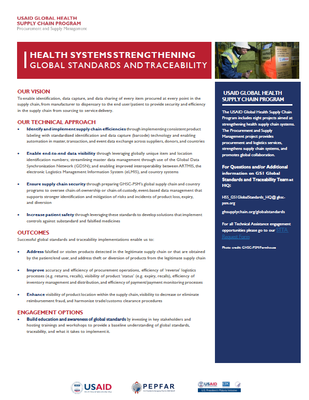 GHSC-PSM Global Standards and Traceability One Pager Image