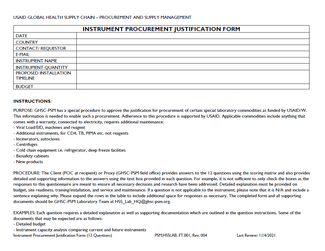 Instrument Procurement Justification Form Image