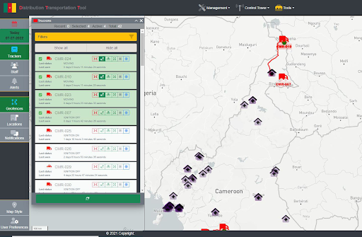 Visual mapping of 3PL delivery to health facilities using the DTT app in Cameroon