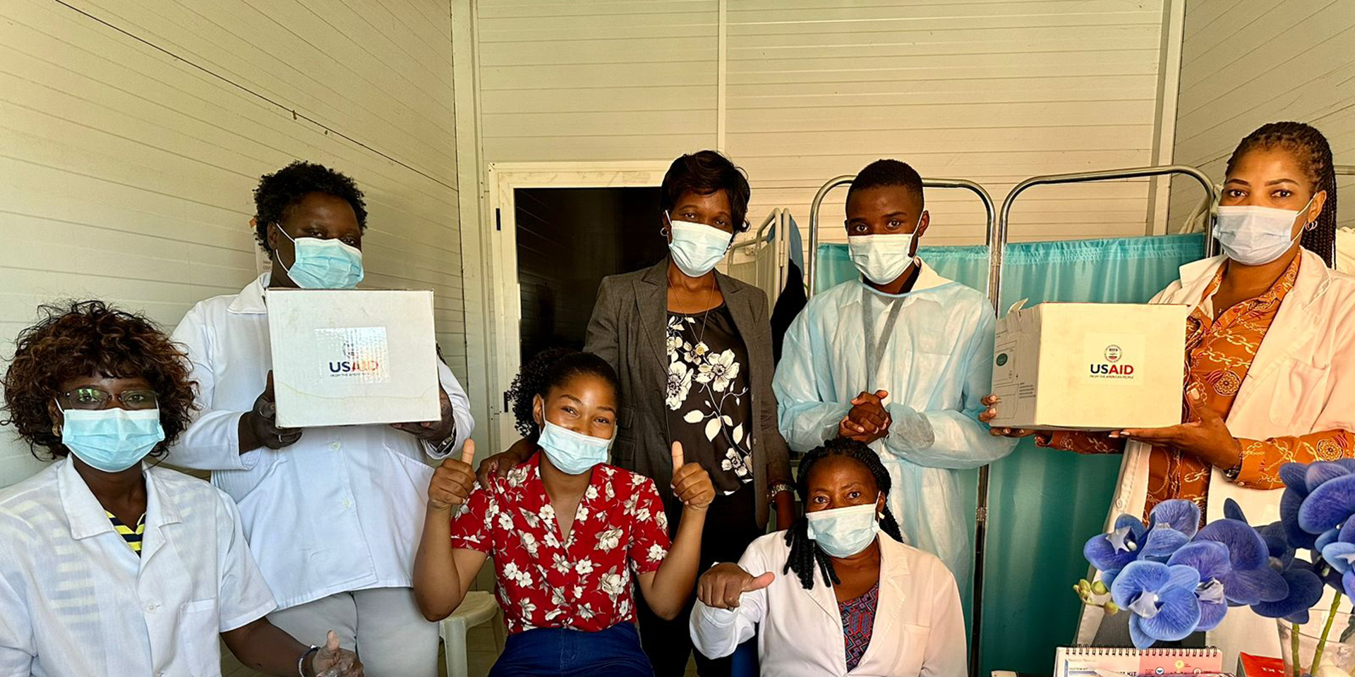 GHSC-PSM staff supporting the Central Procurement Agency for Medicines and Medical Supplies Central Medical Store (CECOMA) team at the warehouse: Photo Credit: GHSC-PSM, Angola.  