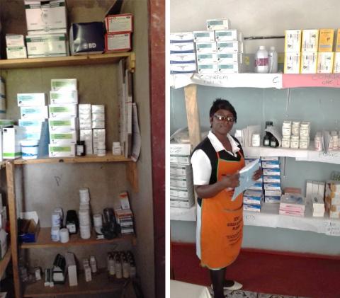 Before and after photos of the pharmacy stores at the Chifwenge Rural Health Center in Chilubi show just one aspect of the improvements in supply chain management resulting from GHSC-PSM’s training program. Photo credit: Richard Nkole, GHSC-PSM.