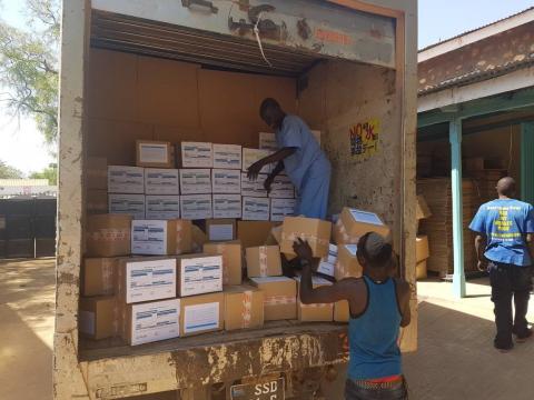FP kits departing Juba for a health facility. Photo Credit: GHSC-PSM