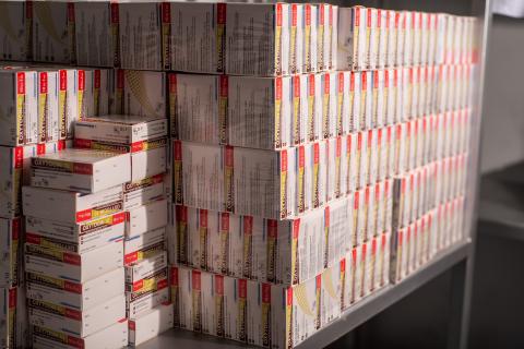 oxytocin boxes on rack in Malawian facility